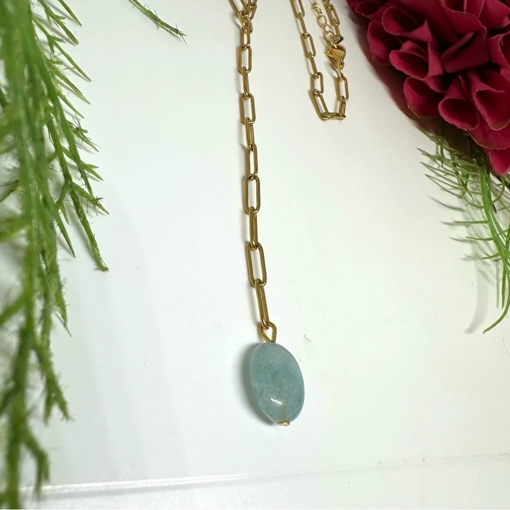 NEW⚜️Raw Aquamarine Lariat Chain Necklace - Picture 4 of 6